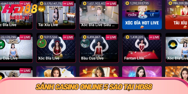 HD88 Sảnh casino online 5 sao tại HD88